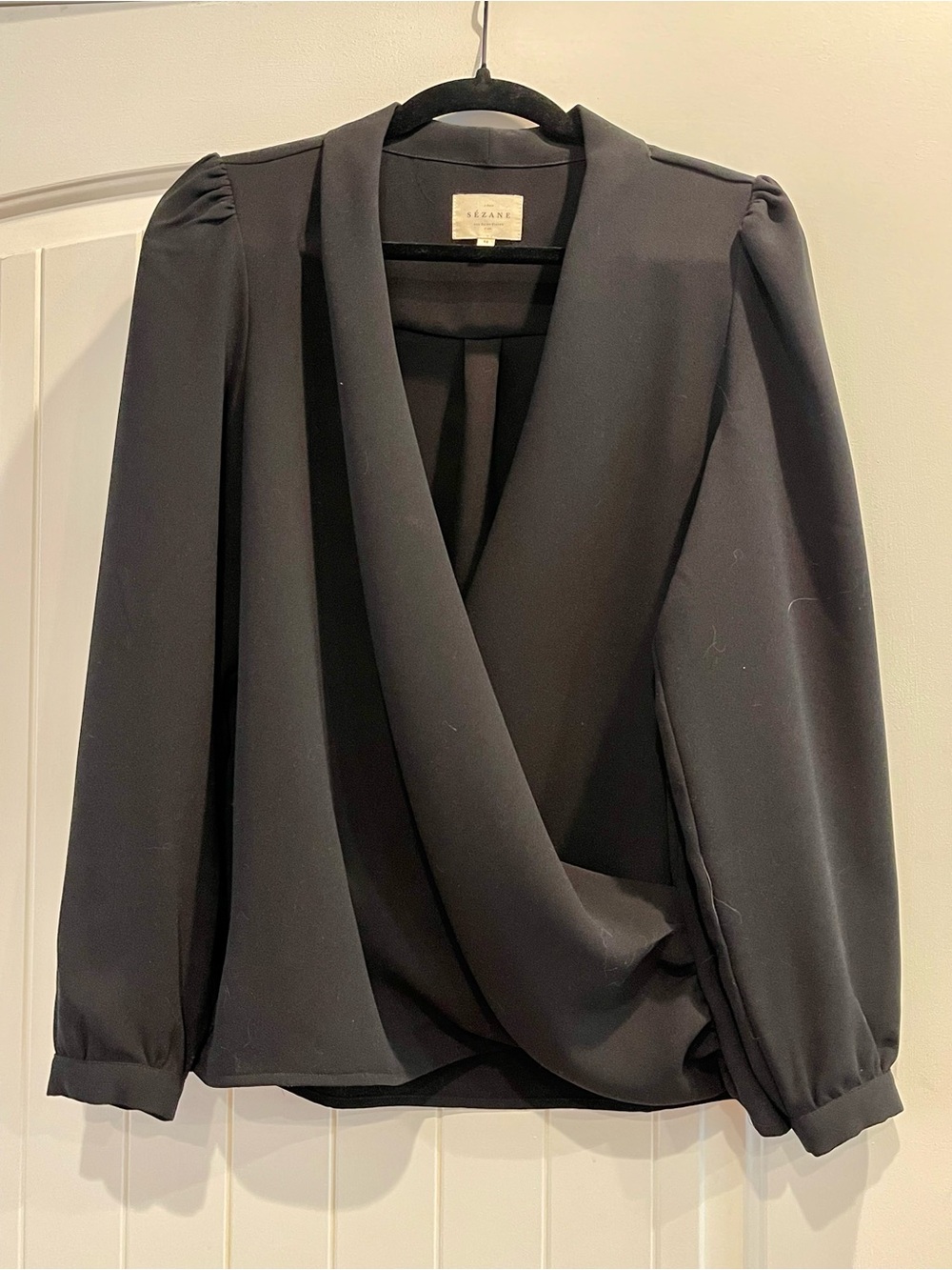 Sezane Black Draped Wrap Blouse. Size 44